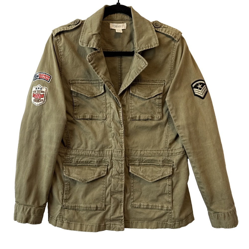 Military Patches Army Green Utility Button Cargo Jacket M Grunge 90s Y2K Punk